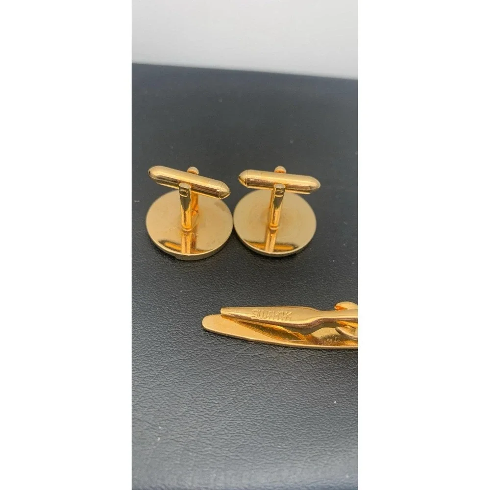 Vintage Swank Textured Gold Tone Cufflinks And Tie Clip Set Classic